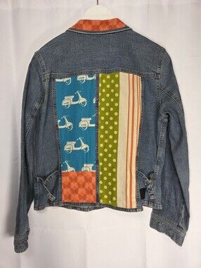 Jones NY Jupiter Girl Vintage Upcycled Denim Blue Jean Jacket Women's S/M  $165